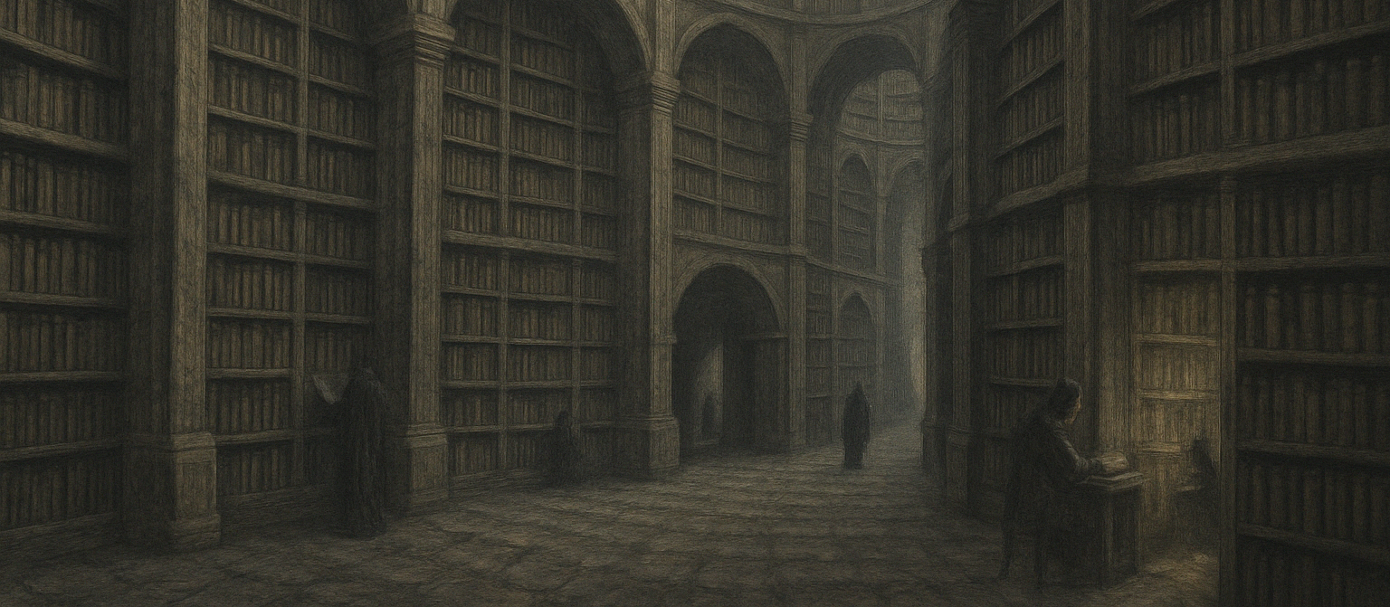 An oil painting depicting Jorge Luis Borges' library of babel