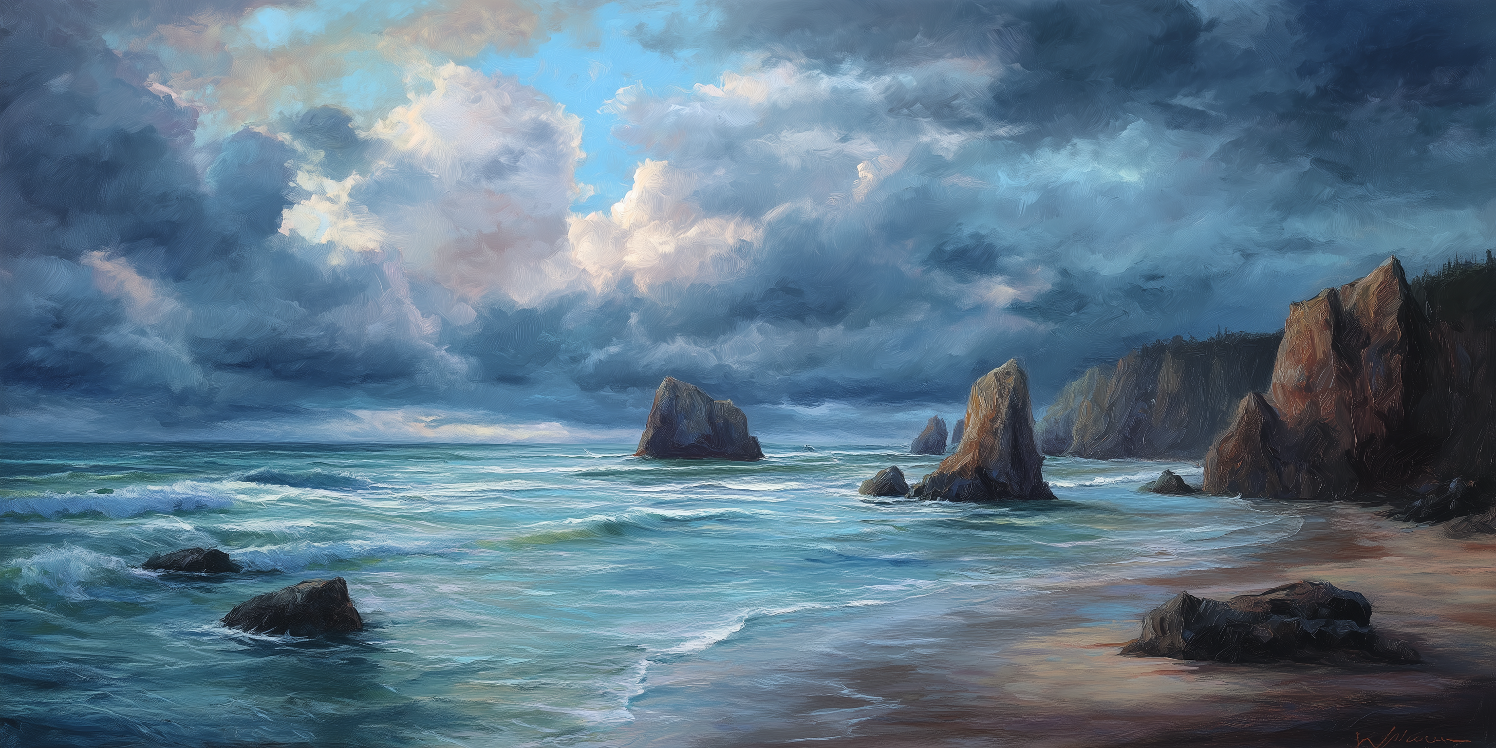 Renaissance painting depicting a brewing storm over a landscape.